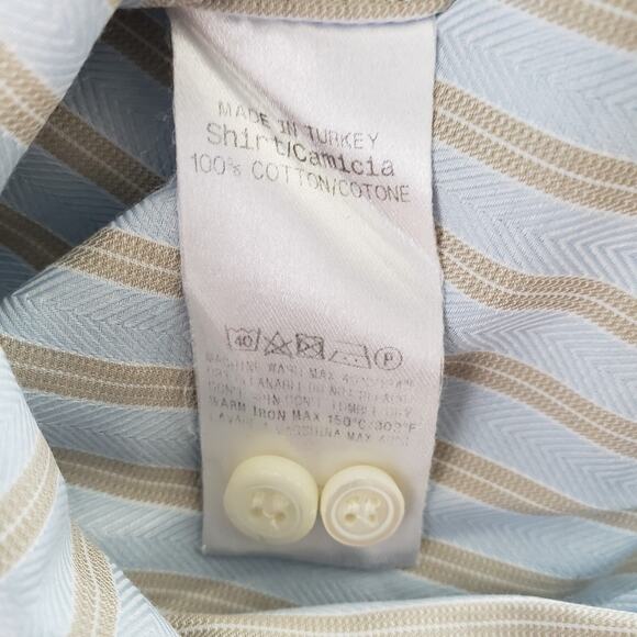 Ermenegildo Zegna Striped Dress Shirt Mens 18 48 Blue Beige Button Down 52x32 - Picture 9 of 10